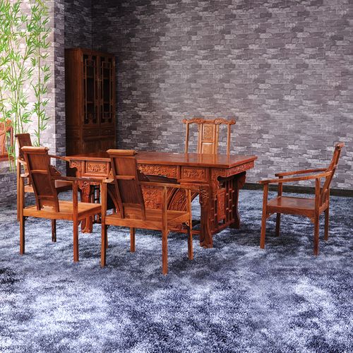 红木茶桌花梨木家具 刺猬紫檀虎脚茶桌椅组合 实木功夫茶台茶艺桌